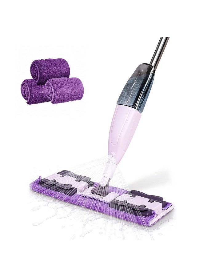 Spray Mop for Floor Cleaning, Floor Mop with 300ml Refillable Bottle, Dual-Tooth Serrated Pad Lock, Wet & Dry Dust Cleaning, 3 Washable Microfiber Pads, Purple